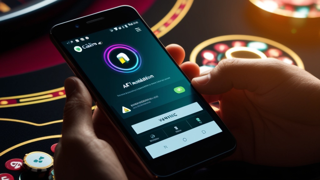 Androidtelefoon met APK-installatiescherm in casino-sfeer