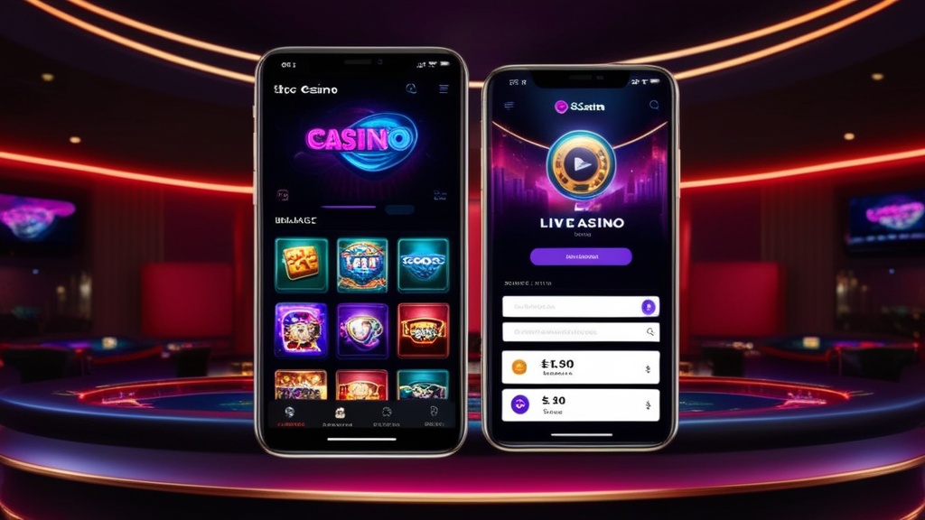 Mobiele casino-app met speltegels en menu op smartphone